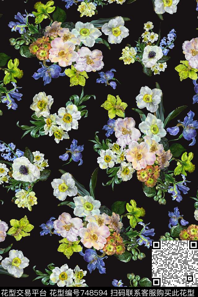 大花花朵花卉数码印花华亿平台下载（图片编号: 748594） - 瓦栏（Walan）