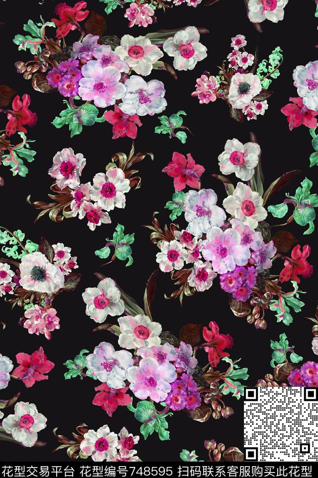 大花花朵花卉数码印花华亿平台下载（图片编号: 748595） - 瓦栏（Walan）