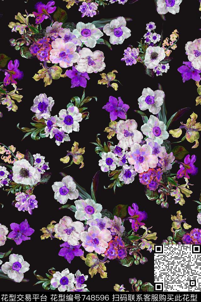 大花花朵花卉数码印花华亿平台下载（图片编号: 748596） - 瓦栏（Walan）