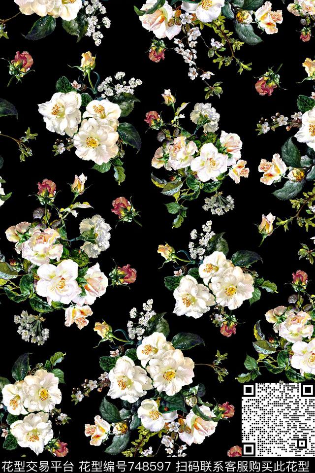 大花花朵花卉数码印花华亿平台下载（图片编号: 748597） - 瓦栏（Walan）