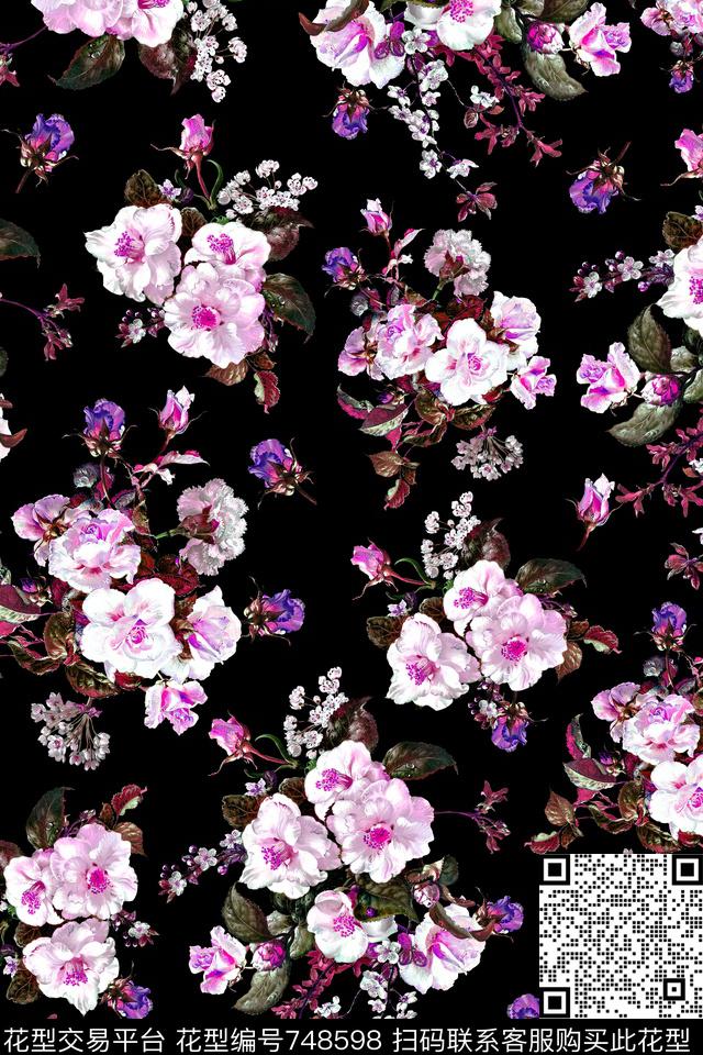 大花花朵花卉数码印花华亿平台下载（图片编号: 748598） - 瓦栏（Walan）