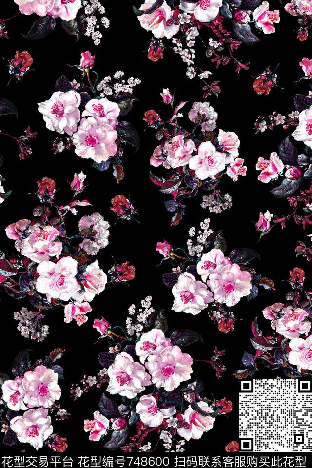 大花花朵花卉数码印花华亿平台下载（图片编号: 748600） - 瓦栏（Walan）