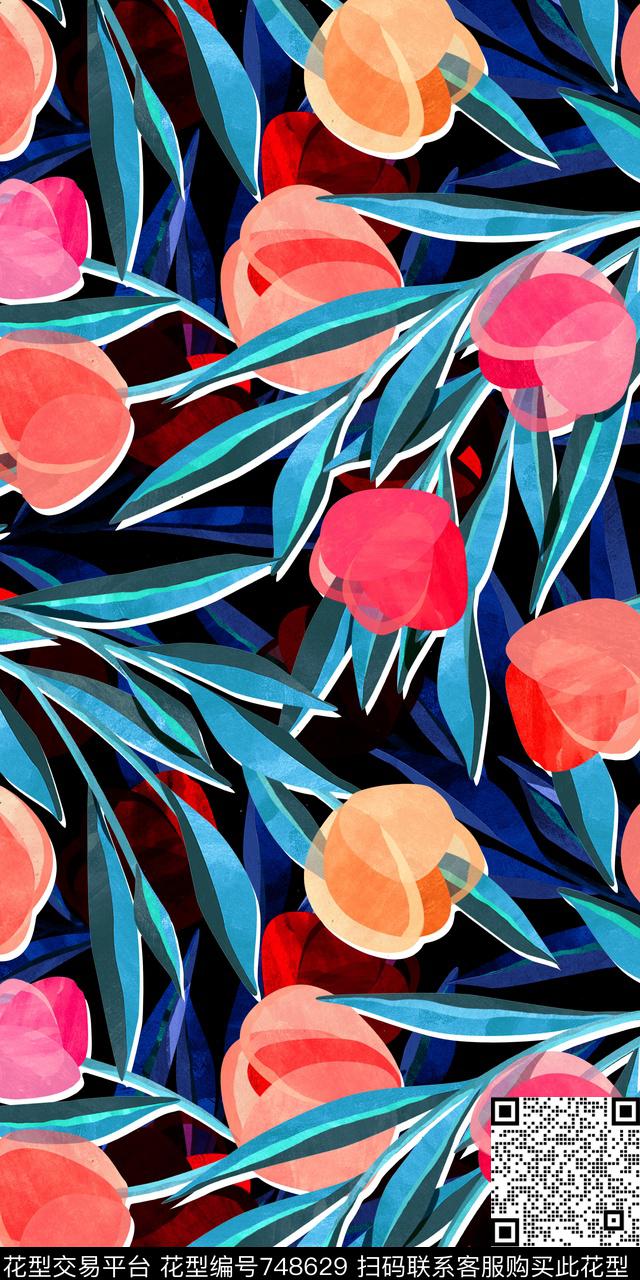 满版手绘花卉数码印花华亿平台下载（图片编号: 748629） - 瓦栏（Walan）