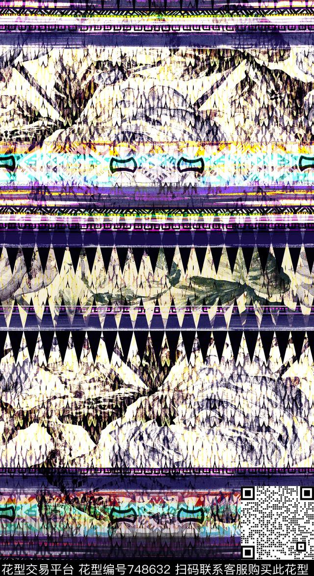 波西米亚青花瓷民族风数码印花华亿平台下载（图片编号: 748632） - 瓦栏（Walan）