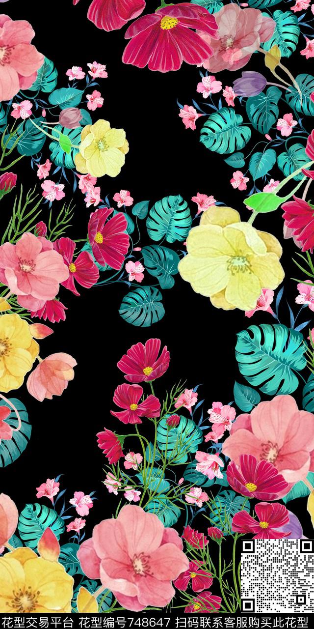 花朵花卉数码印花华亿平台下载（图片编号: 748647） - 瓦栏（Walan）
