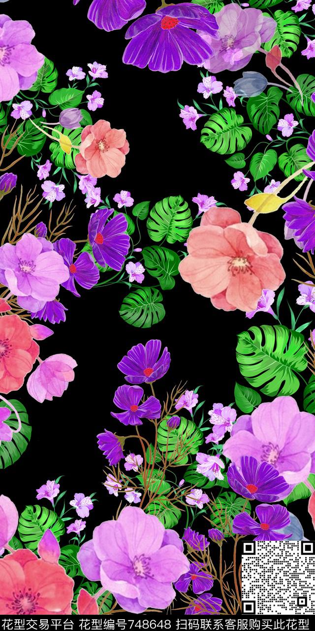 花朵花卉数码印花华亿平台下载（图片编号: 748648） - 瓦栏（Walan）