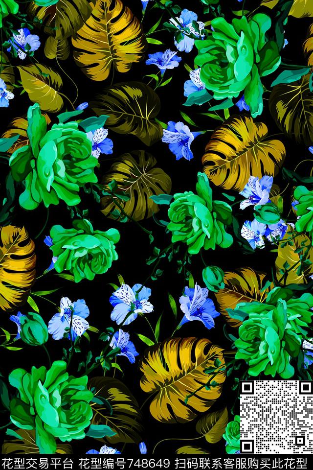 花朵花卉数码印花华亿平台下载（图片编号: 748649） - 瓦栏（Walan）