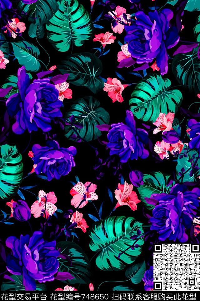 花朵花卉数码印花华亿平台下载（图片编号: 748650） - 瓦栏（Walan）