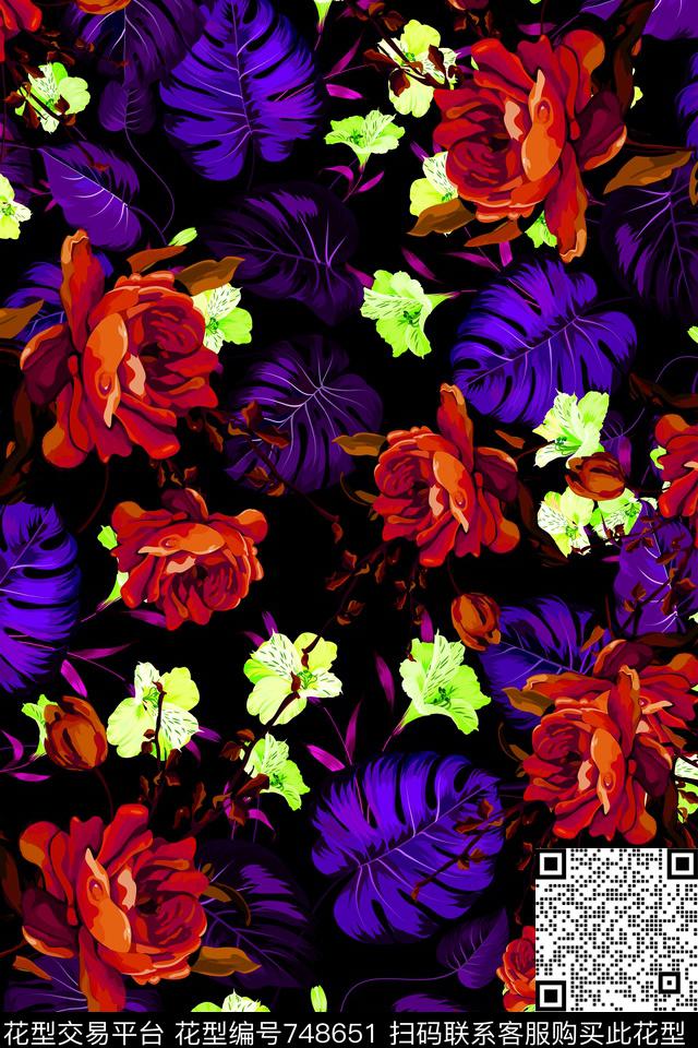 花朵花卉数码印花华亿平台下载（图片编号: 748651） - 瓦栏（Walan）