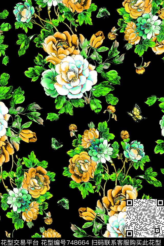 花卉冬装外套数码印花华亿平台下载（图片编号: 748664） - 瓦栏（Walan）