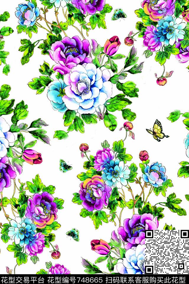 花卉冬装外套数码印花华亿平台下载（图片编号: 748665） - 瓦栏（Walan）