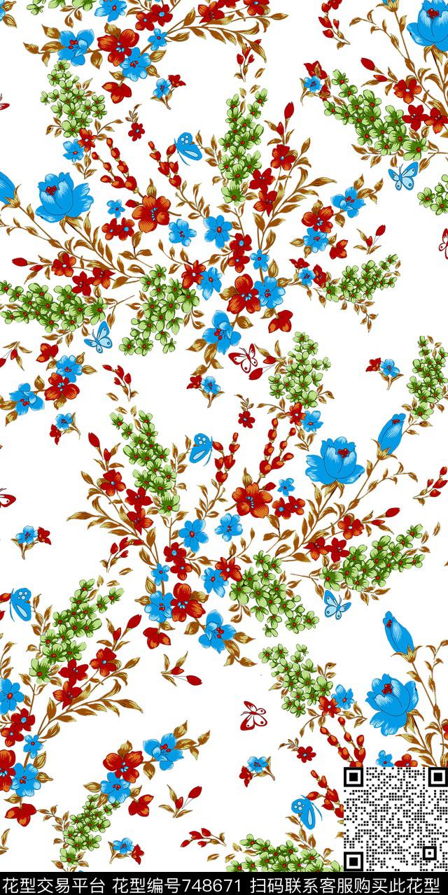 小碎花水墨水彩传统印花华亿平台下载（图片编号: 748671） - 瓦栏（Walan）