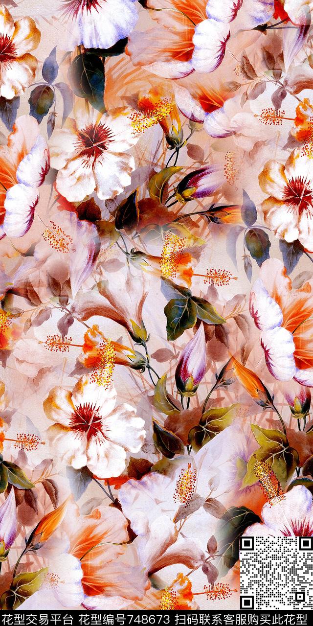 小碎花水墨水彩数码印花华亿平台下载（图片编号: 748673） - 瓦栏（Walan）