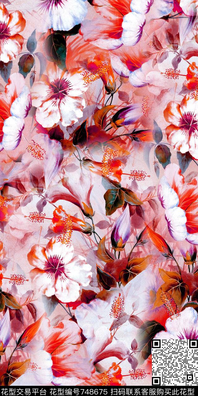 小碎花水墨水彩数码印花华亿平台下载（图片编号: 748675） - 瓦栏（Walan）