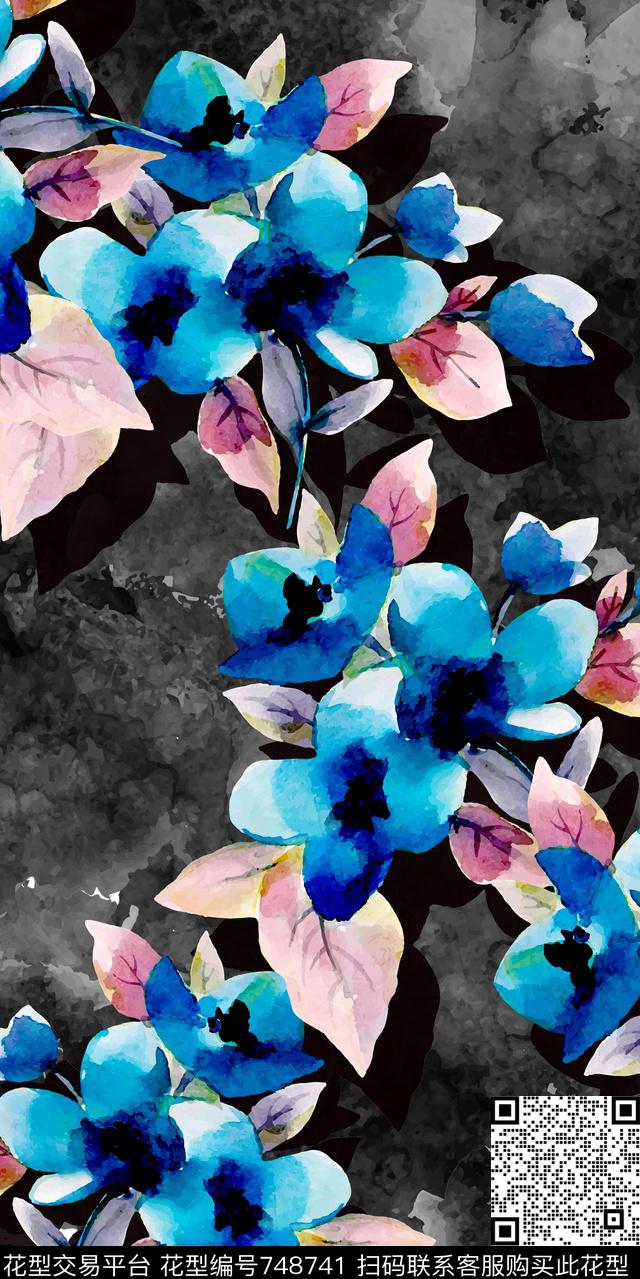 乱花大花花朵数码印花华亿平台下载（图片编号: 748741） - 瓦栏（Walan）