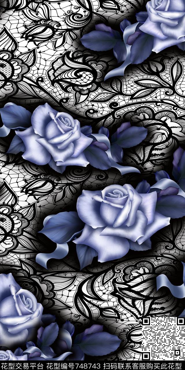 乱花大花花朵数码印花华亿平台下载（图片编号: 748743） - 瓦栏（Walan）
