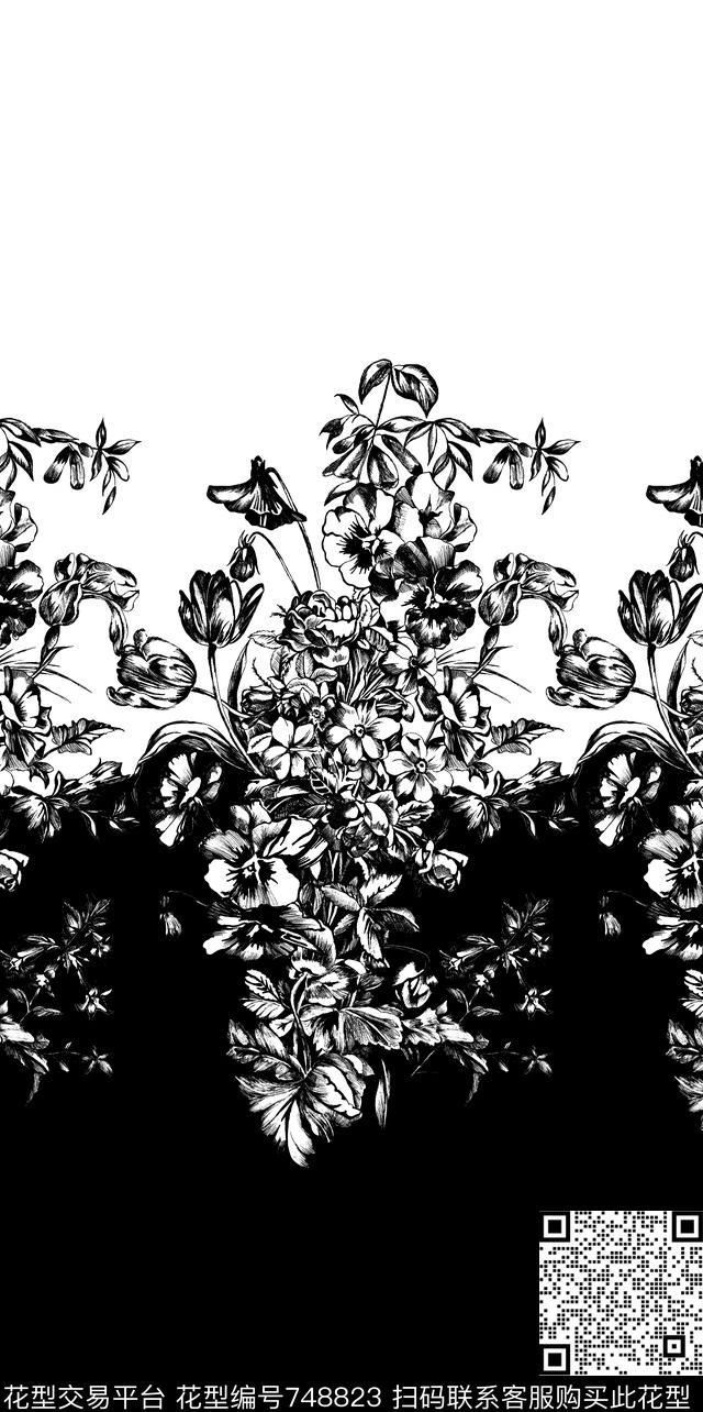 黑白花传统印花华亿平台下载（图片编号: 748823） - 瓦栏（Walan）