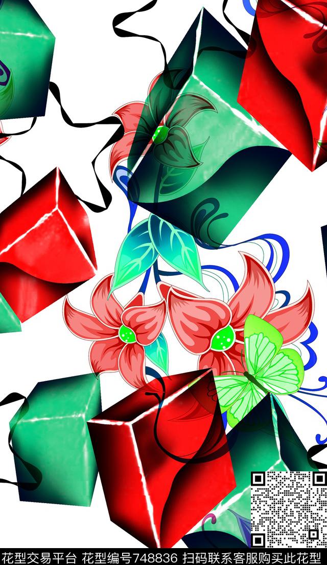 花卉立体几何三D效果华亿平台数码印花华亿平台下载（图片编号: 748836） - 瓦栏（Walan）