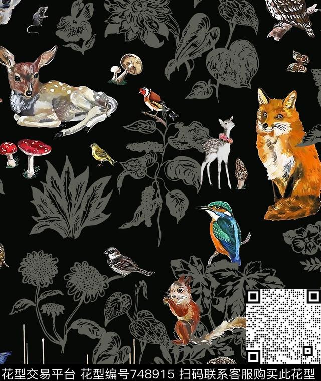小鹿树叶花园数码印花华亿平台下载（图片编号: 748915） - 瓦栏（Walan）