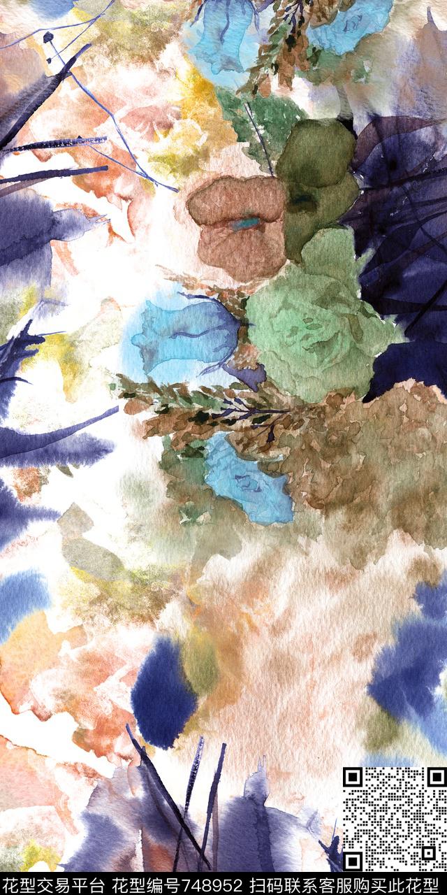手绘水彩抽象数码印花华亿平台下载（图片编号: 748952） - 瓦栏（Walan）