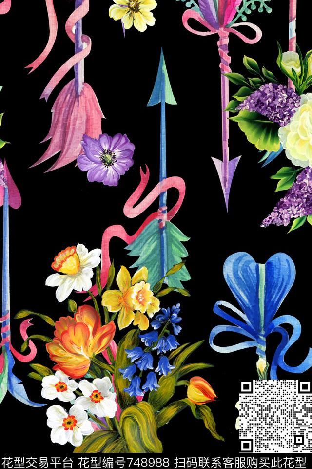 花卉箭羽毛数码印花华亿平台下载（图片编号: 748988） - 瓦栏（Walan）