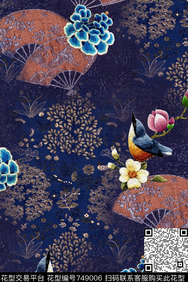 民族风纹理扇子数码印花华亿平台下载（图片编号: 749006） - 瓦栏（Walan）