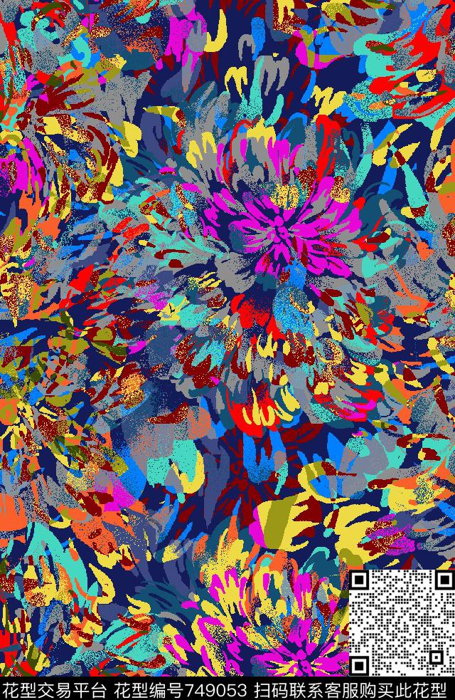 格子抽象花卉数码印花华亿平台下载（图片编号: 749053） - 瓦栏（Walan）