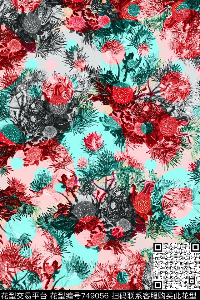 波点花卉肌理数码印花华亿平台下载（图片编号: 749056） - 瓦栏（Walan）