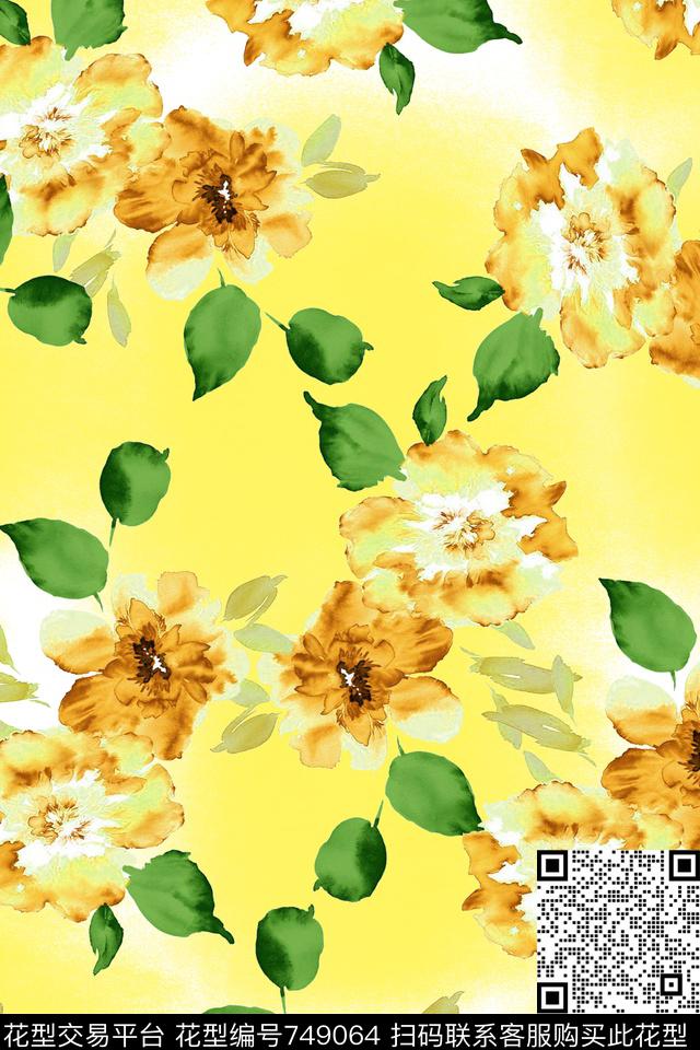 大花花朵花卉数码印花华亿平台下载（图片编号: 749064） - 瓦栏（Walan）