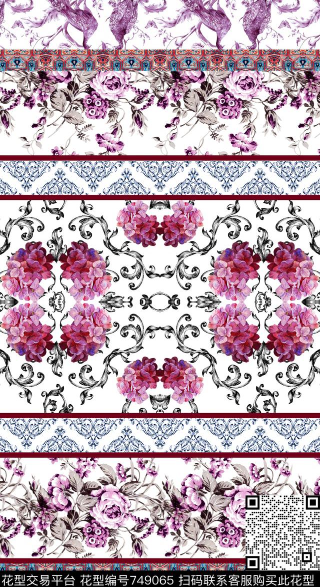 波西米亚青花瓷民族风数码印花华亿平台下载（图片编号: 749065） - 瓦栏（Walan）