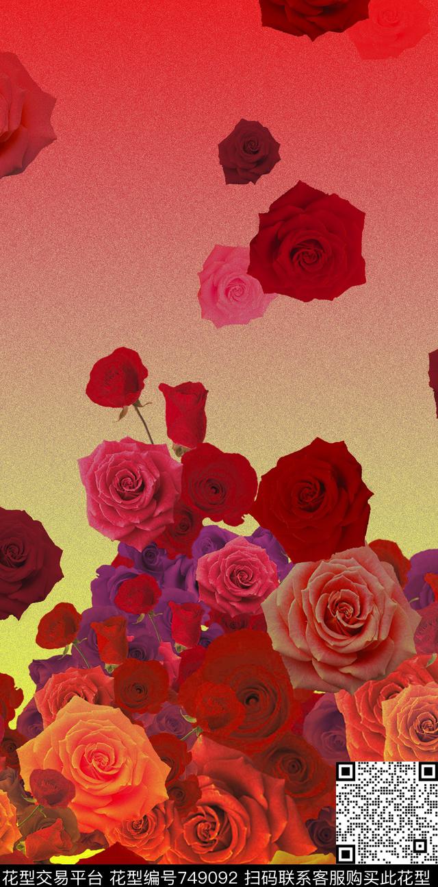 玫瑰花朵花卉数码印花华亿平台下载（图片编号: 749092） - 瓦栏（Walan）