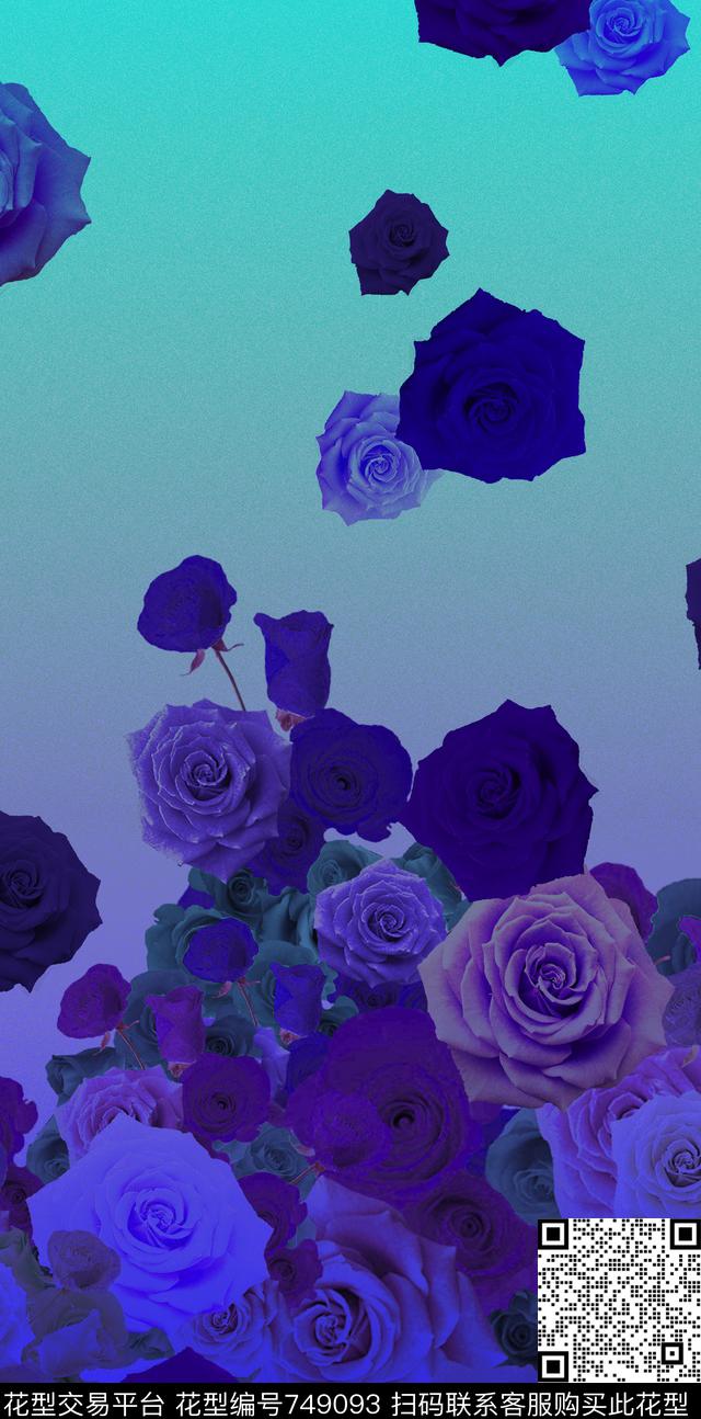 玫瑰花朵花卉数码印花华亿平台下载（图片编号: 749093） - 瓦栏（Walan）
