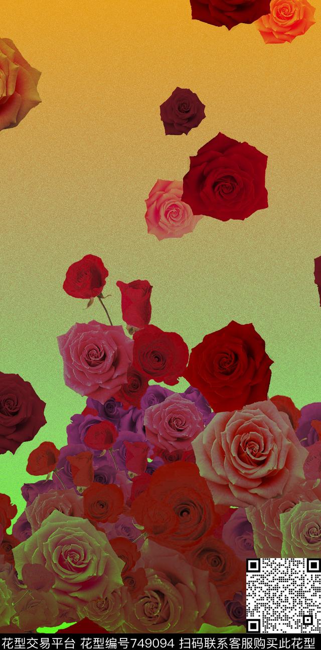 玫瑰花朵花卉数码印花华亿平台下载（图片编号: 749094） - 瓦栏（Walan）