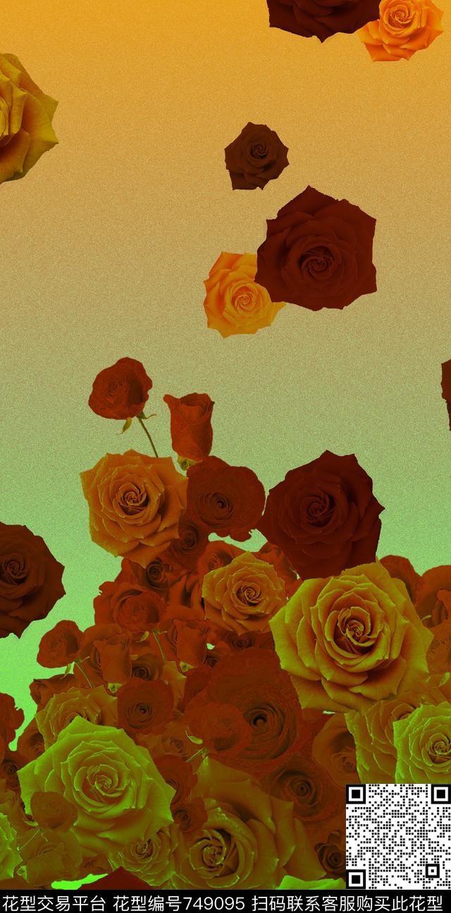 玫瑰花朵花卉数码印花华亿平台下载（图片编号: 749095） - 瓦栏（Walan）