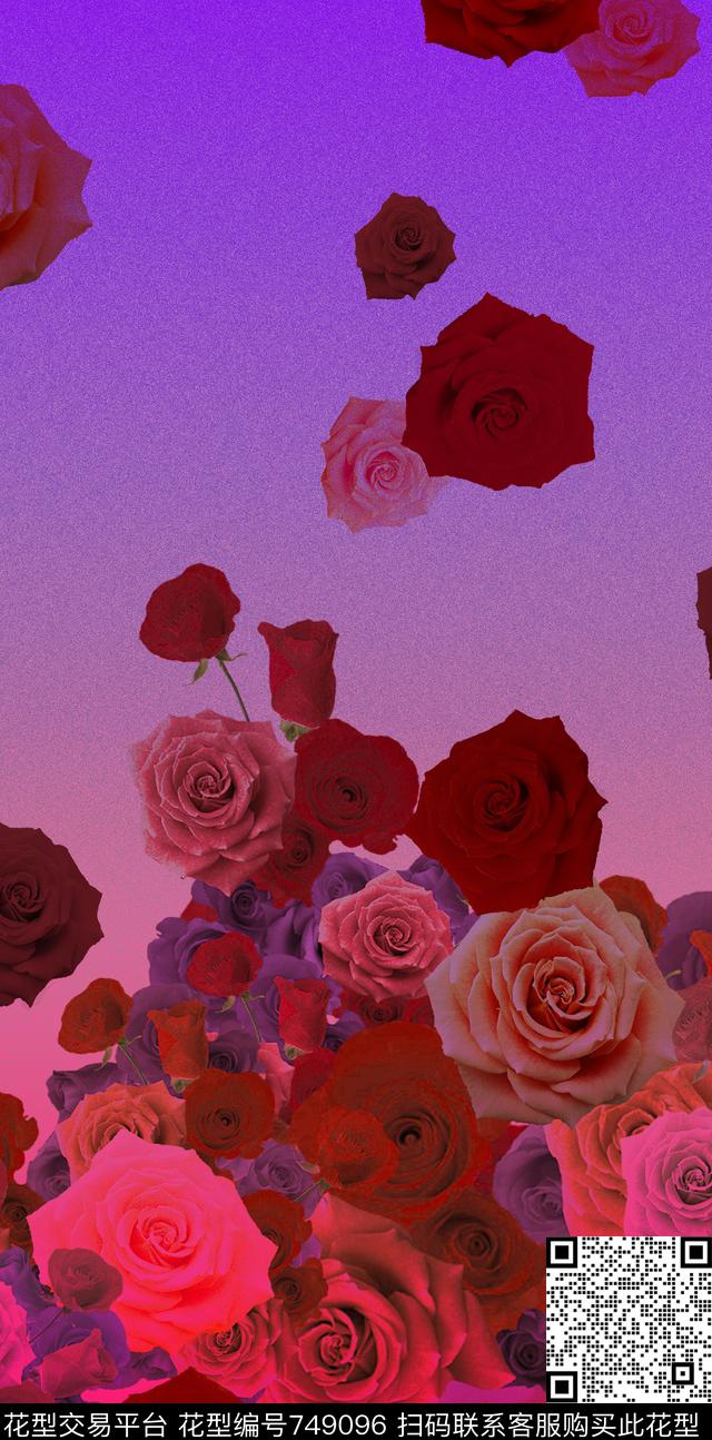 玫瑰花朵花卉数码印花华亿平台下载（图片编号: 749096） - 瓦栏（Walan）