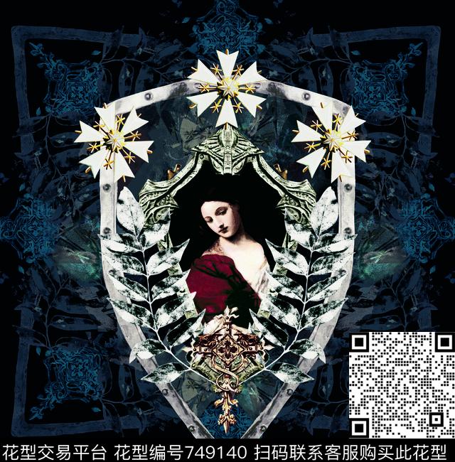 圣女油画人物胸花数码印花华亿平台下载（图片编号: 749140） - 瓦栏（Walan）