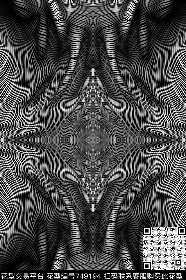 抽象黑白男装数码印花华亿平台下载（图片编号: 749194） - 瓦栏（Walan）