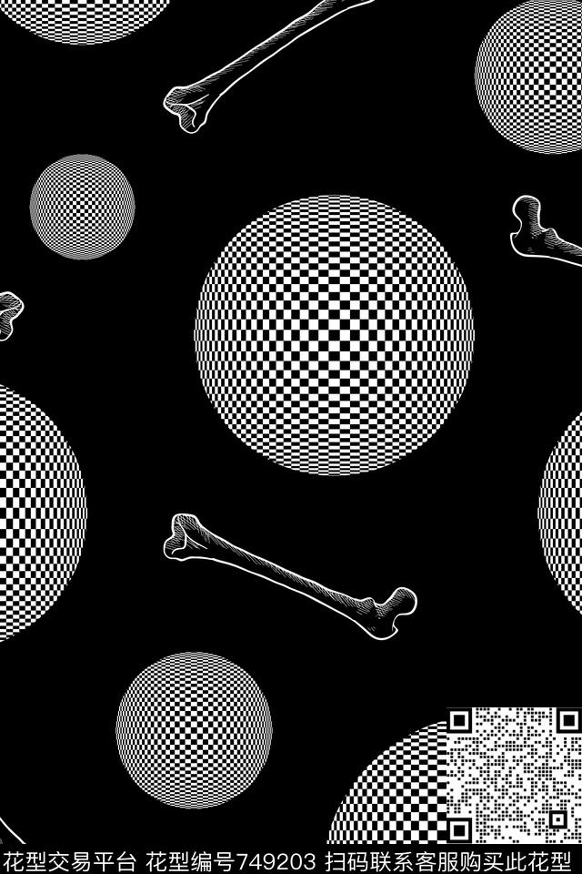 黑白几何波点数码印花华亿平台下载（图片编号: 749203） - 瓦栏（Walan）