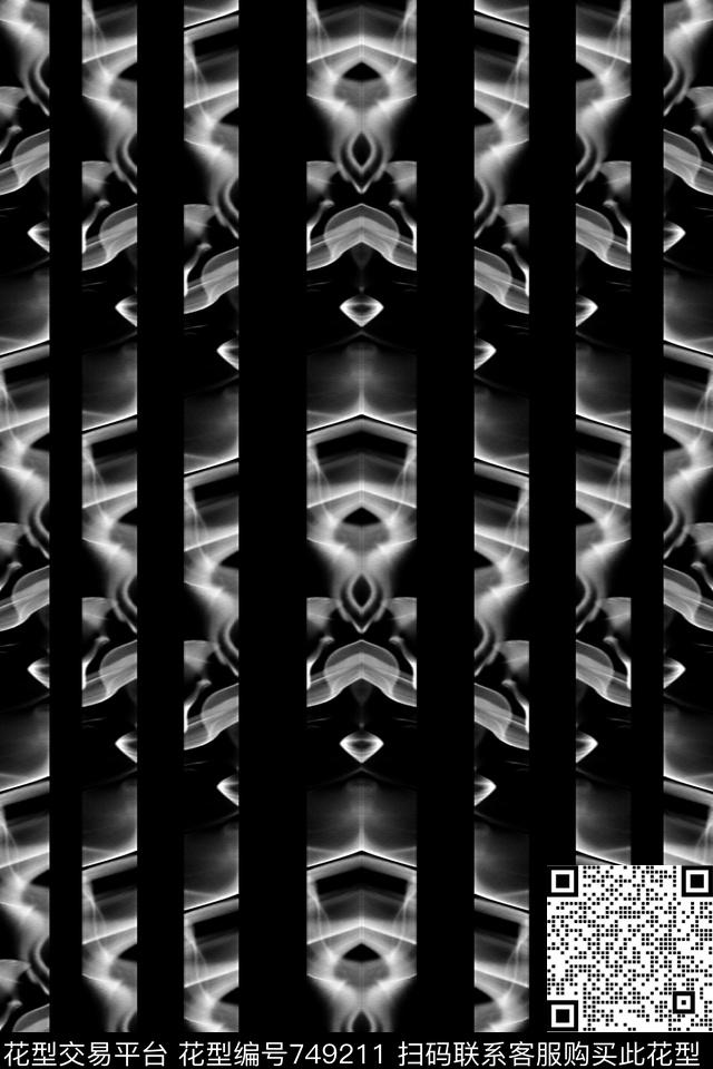 黑白男装四方连续数码印花华亿平台下载（图片编号: 749211） - 瓦栏（Walan）