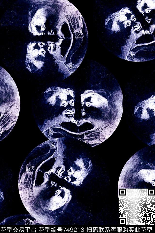 卡通黑白男装数码印花华亿平台下载（图片编号: 749213） - 瓦栏（Walan）