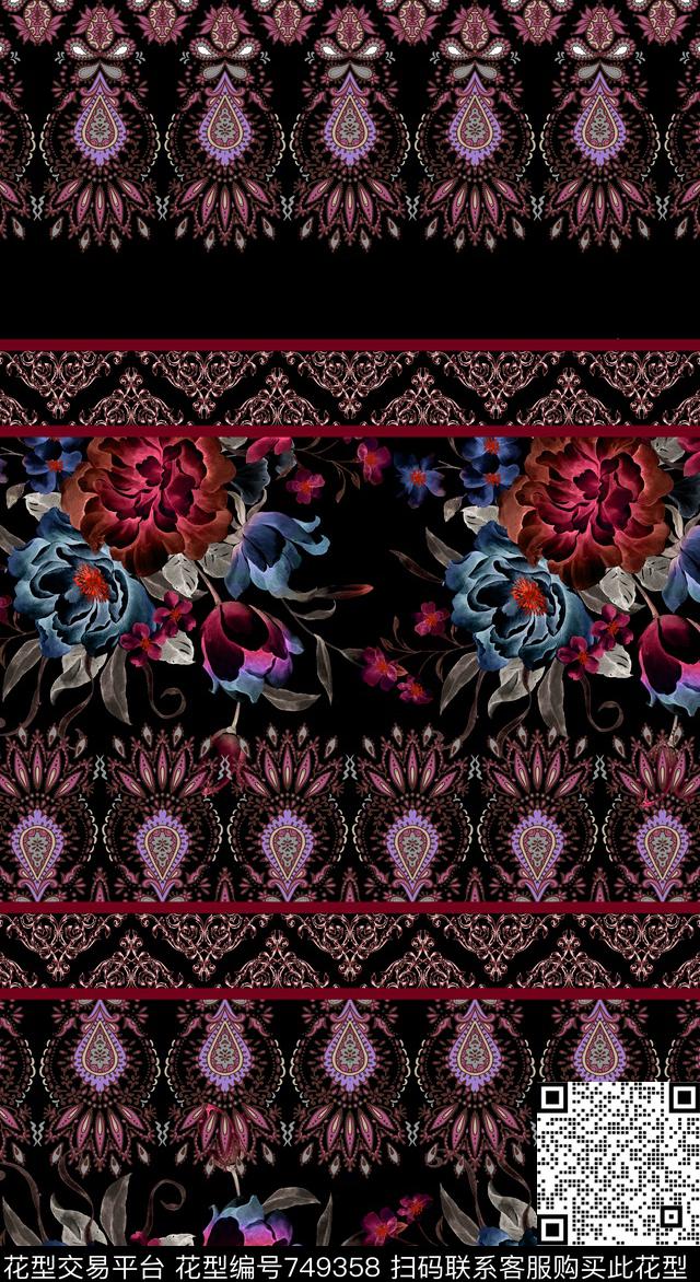 波西米亚青花瓷民族风数码印花华亿平台下载（图片编号: 749358） - 瓦栏（Walan）