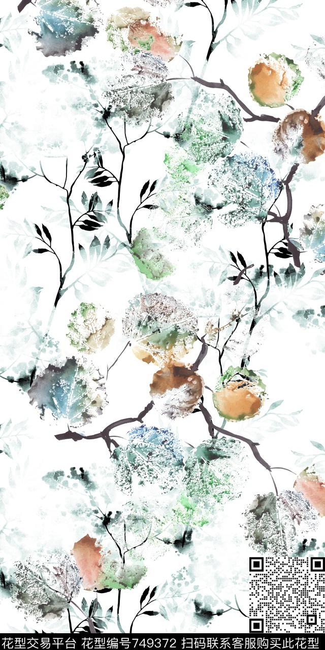 若隐若现树枝彩色数码印花华亿平台下载（图片编号: 749372） - 瓦栏（Walan）
