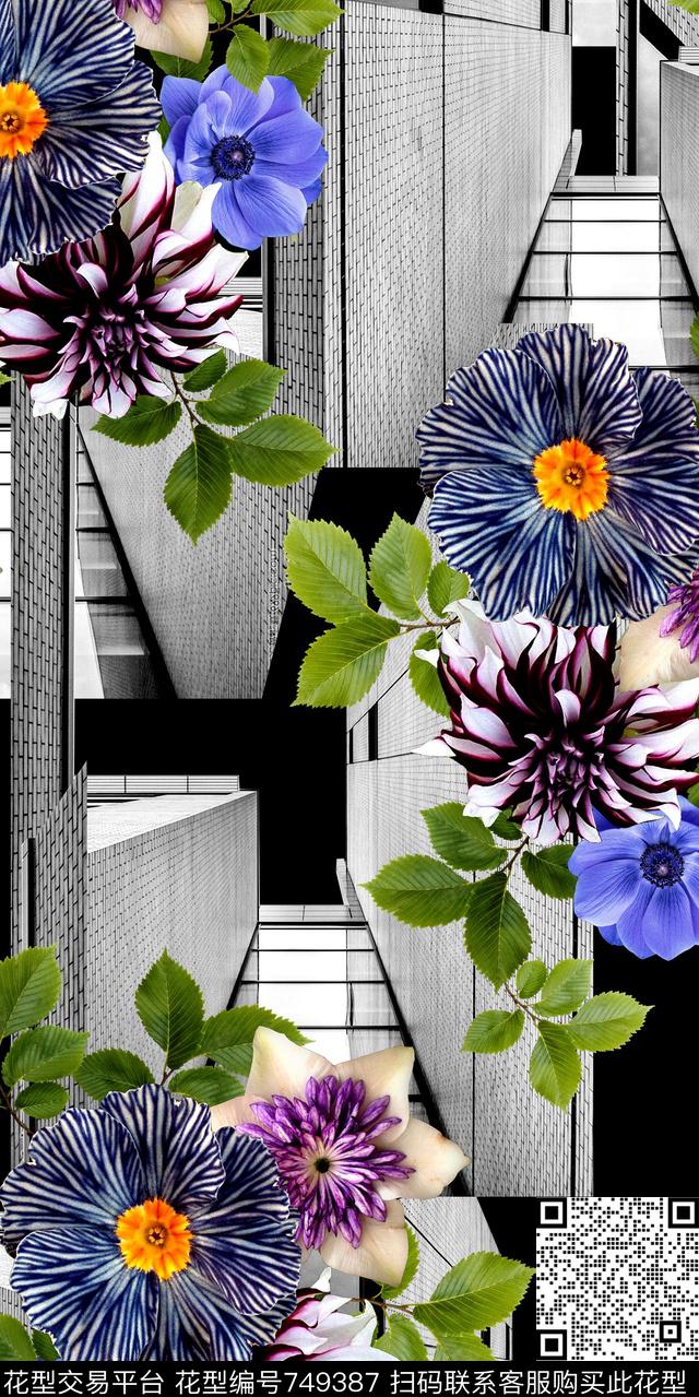 乱花花卉几何数码印花华亿平台下载（图片编号: 749387） - 瓦栏（Walan）