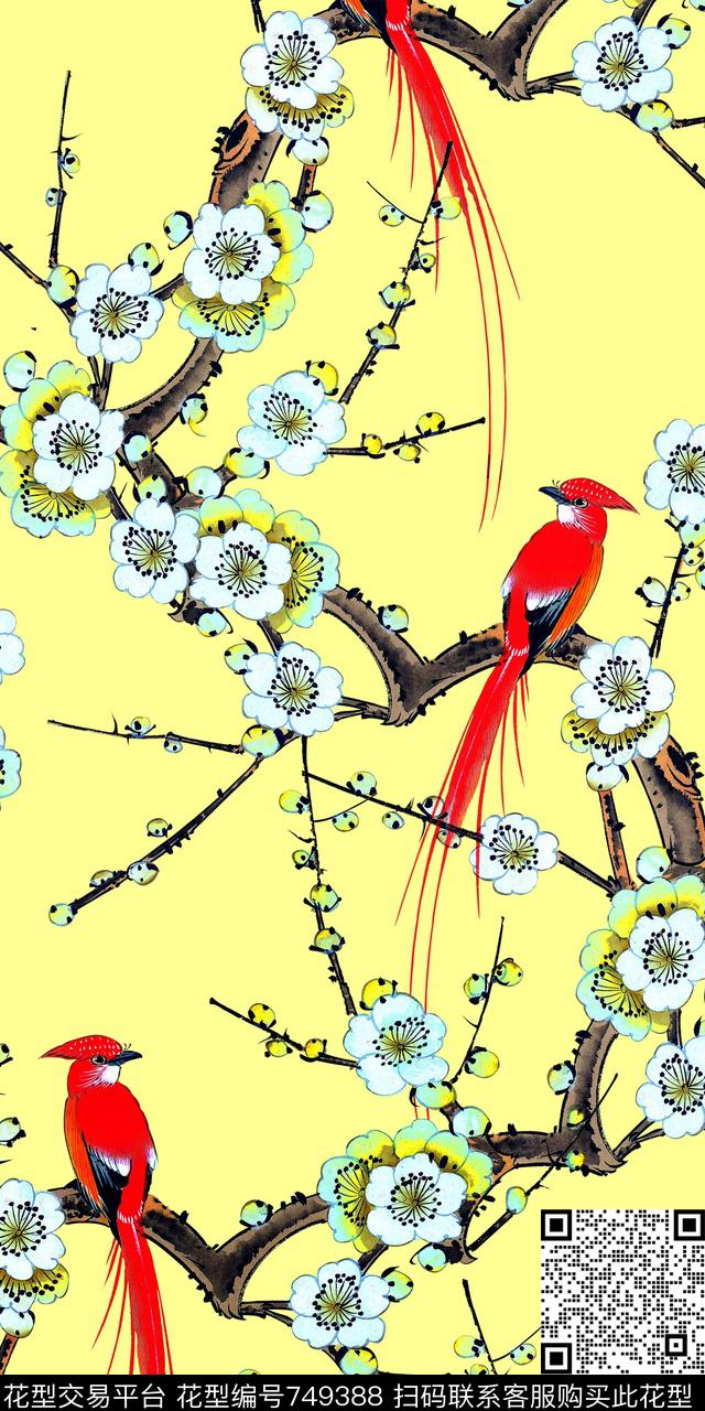 天堂鸟花花鸟花卉数码印花华亿平台下载（图片编号: 749388） - 瓦栏（Walan）