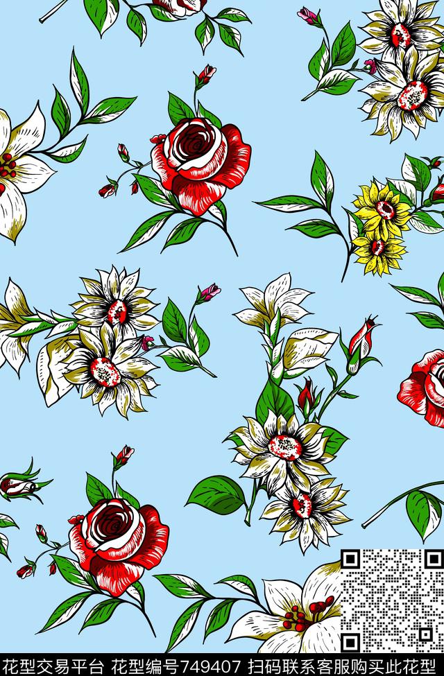 手绘抽象线条传统印花华亿平台下载（图片编号: 749407） - 瓦栏（Walan）