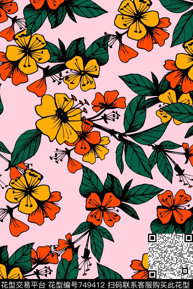 手绘抽象实色传统印花华亿平台下载（图片编号: 749412） - 瓦栏（Walan）