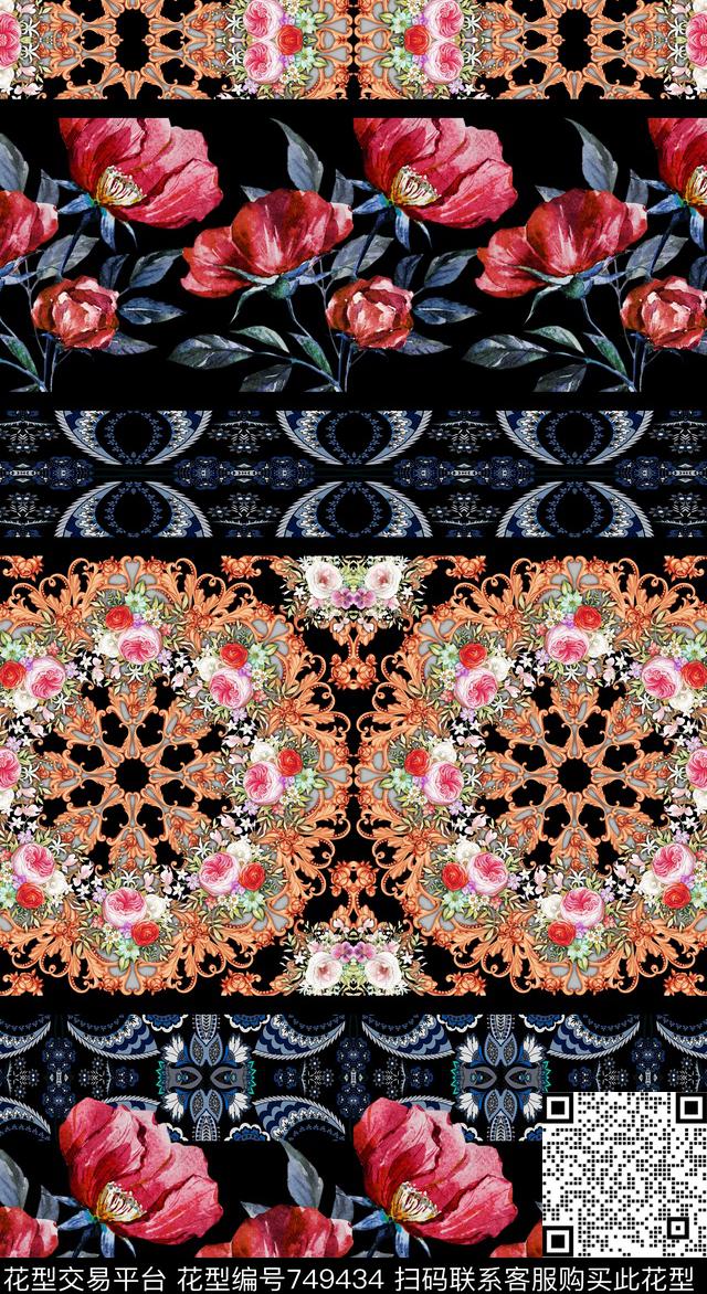 波西米亚青花瓷民族风数码印花华亿平台下载（图片编号: 749434） - 瓦栏（Walan）