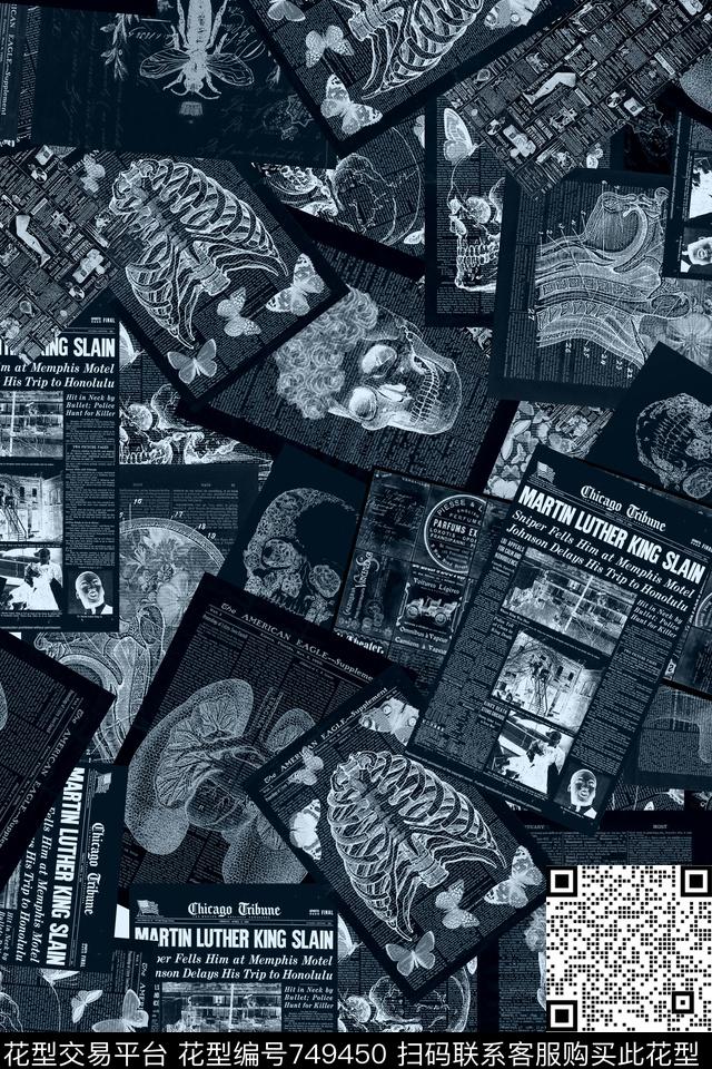 暗黑骷髅肋骨传统印花华亿平台下载（图片编号: 749450） - 瓦栏（Walan）