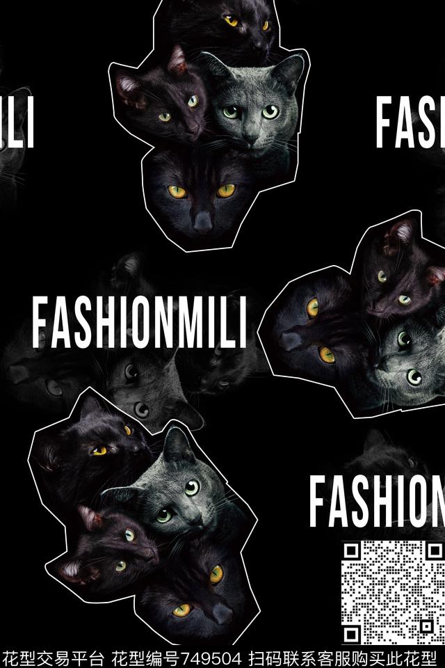 黑白卡通四方连续数码印花华亿平台下载（图片编号: 749504） - 瓦栏（Walan）