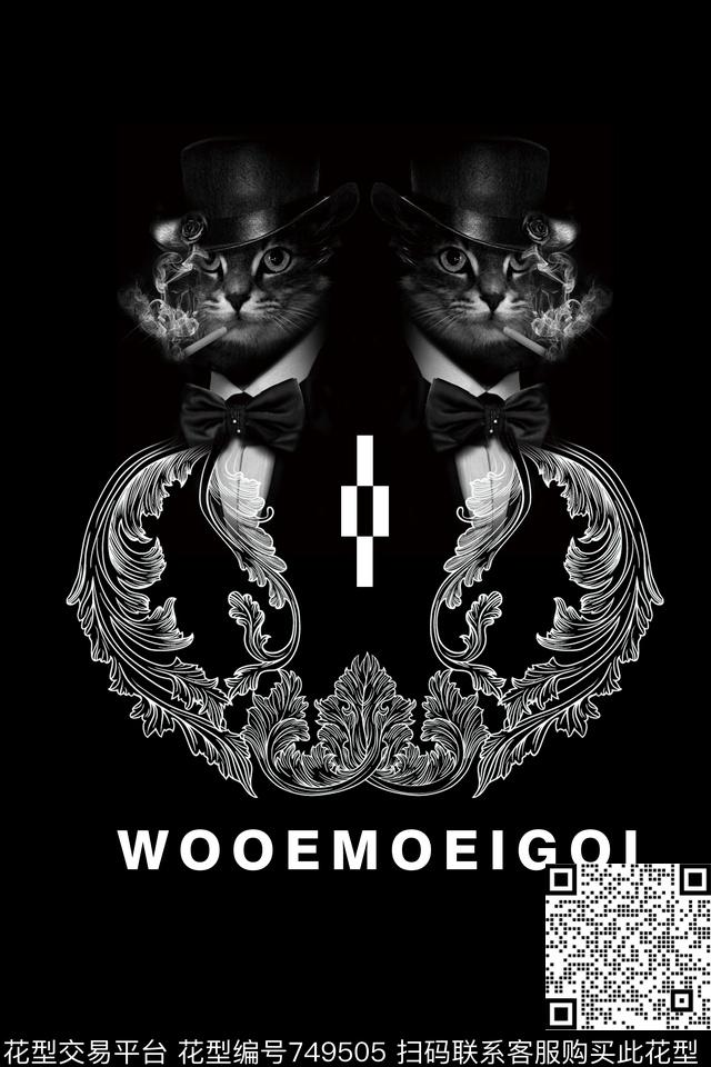 黑白动物男装数码印花华亿平台下载（图片编号: 749505） - 瓦栏（Walan）